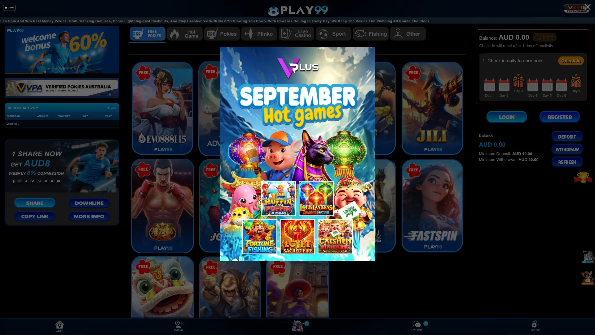 Play99 Casino desktop platform